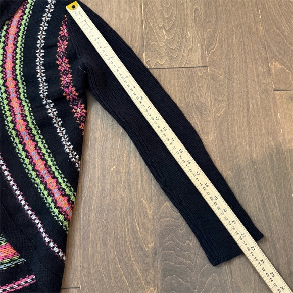 Cotton Country Cardigan Sweater Womens S/P Black Fair Isle Shawl Collar - Picture 4 of 5